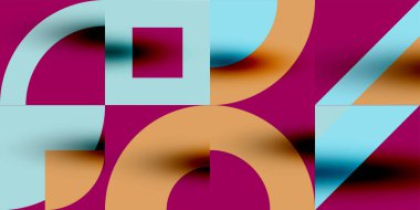 Neo memphis geometrik desenli daireler, kareler. Kapaklar, afişler, el ilanları ve posterler ve diğer şablonlar için pop sanatları soyut arka plan