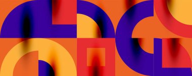 Neo memphis geometrik desenli daireler, kareler. Kapaklar, afişler, el ilanları ve posterler ve diğer şablonlar için pop sanatları soyut arka plan