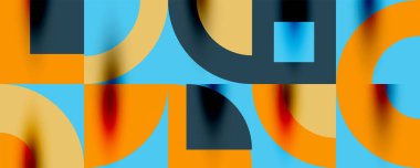 Neo memphis geometrik desenli daireler, kareler. Kapaklar, afişler, el ilanları ve posterler ve diğer şablonlar için pop sanatları soyut arka plan