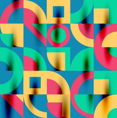 Neo memphis geometrik desenli daireler, kareler. Kapaklar, afişler, el ilanları ve posterler ve diğer şablonlar için pop sanatları soyut arka plan