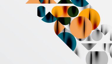 Renkli güzel daireler, yarı daireler, kareler ve yuvarlak üçgenler. Duvar kağıdı, afiş, arkaplan, kart, kitap illüstrasyonu, iniş sayfası için geometrik mozaik mozaik desen soyut arkaplan