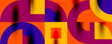 Neo memphis geometrik desenli daireler, kareler. Kapaklar, afişler, el ilanları ve posterler ve diğer şablonlar için pop sanatları soyut arka plan