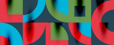 Neo memphis geometrik desenli daireler, kareler. Kapaklar, afişler, el ilanları ve posterler ve diğer şablonlar için pop sanatları soyut arka plan