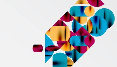 Renkli güzel daireler, yarı daireler, kareler ve yuvarlak üçgenler. Duvar kağıdı, afiş, arkaplan, kart, kitap illüstrasyonu, iniş sayfası için geometrik mozaik mozaik desen soyut arkaplan