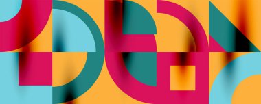 Neo memphis geometrik desenli daireler, kareler. Kapaklar, afişler, el ilanları ve posterler ve diğer şablonlar için pop sanatları soyut arka plan