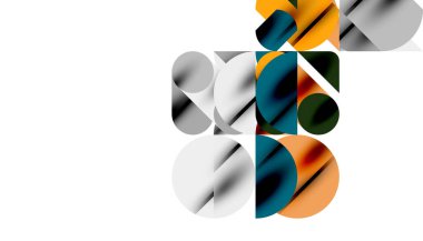 Renkli güzel daireler, yarı daireler, kareler ve yuvarlak üçgenler. Duvar kağıdı, afiş, arkaplan, kart, kitap illüstrasyonu, iniş sayfası için geometrik mozaik mozaik desen soyut arkaplan