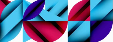 Çember, kare ve çiçek yapraklı geometrik arkaplan. Duvar kağıdı, pankart, arkaplan veya iniş için yuvarlak şekiller