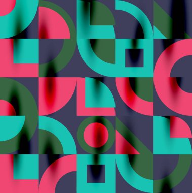 Neo memphis geometrik desenli daireler, kareler. Kapaklar, afişler, el ilanları ve posterler ve diğer şablonlar için pop sanatları soyut arka plan