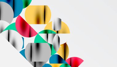 Renkli güzel daireler, yarı daireler, kareler ve yuvarlak üçgenler. Duvar kağıdı, afiş, arkaplan, kart, kitap illüstrasyonu, iniş sayfası için geometrik mozaik mozaik desen soyut arkaplan