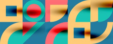 Neo memphis geometrik desenli daireler, kareler. Kapaklar, afişler, el ilanları ve posterler ve diğer şablonlar için pop sanatları soyut arka plan