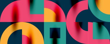 Neo memphis geometrik desenli daireler, kareler. Kapaklar, afişler, el ilanları ve posterler ve diğer şablonlar için pop sanatları soyut arka plan