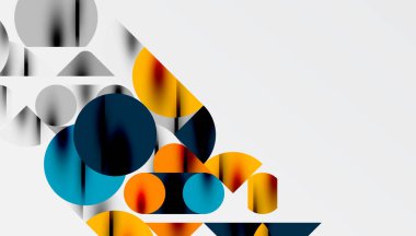 Renkli güzel daireler, yarı daireler, kareler ve yuvarlak üçgenler. Duvar kağıdı, afiş, arkaplan, kart, kitap illüstrasyonu, iniş sayfası için geometrik mozaik mozaik desen soyut arkaplan