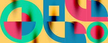 Neo memphis geometrik desenli daireler, kareler. Kapaklar, afişler, el ilanları ve posterler ve diğer şablonlar için pop sanatları soyut arka plan