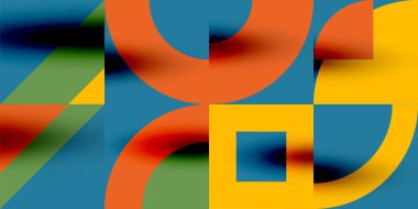 Neo memphis geometrik desenli daireler, kareler. Kapaklar, afişler, el ilanları ve posterler ve diğer şablonlar için pop sanatları soyut arka plan