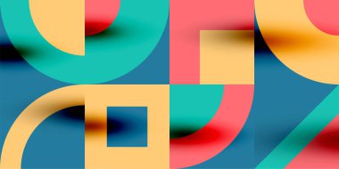 Neo memphis geometrik desenli daireler, kareler. Kapaklar, afişler, el ilanları ve posterler ve diğer şablonlar için pop sanatları soyut arka plan