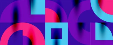 Neo memphis geometrik desenli daireler, kareler. Kapaklar, afişler, el ilanları ve posterler ve diğer şablonlar için pop sanatları soyut arka plan