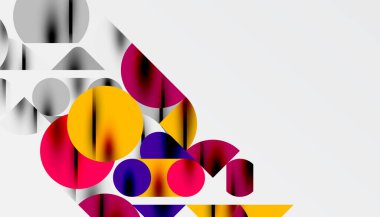 Renkli güzel daireler, yarı daireler, kareler ve yuvarlak üçgenler. Duvar kağıdı, afiş, arkaplan, kart, kitap illüstrasyonu, iniş sayfası için geometrik mozaik mozaik desen soyut arkaplan