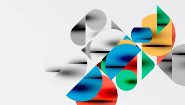 Renkli güzel daireler, yarı daireler, kareler ve yuvarlak üçgenler. Duvar kağıdı, afiş, arkaplan, kart, kitap illüstrasyonu, iniş sayfası için geometrik mozaik mozaik desen soyut arkaplan