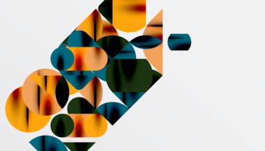 Renkli güzel daireler, yarı daireler, kareler ve yuvarlak üçgenler. Duvar kağıdı, afiş, arkaplan, kart, kitap illüstrasyonu, iniş sayfası için geometrik mozaik mozaik desen soyut arkaplan