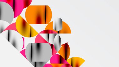 Renkli güzel daireler, yarı daireler, kareler ve yuvarlak üçgenler. Duvar kağıdı, afiş, arkaplan, kart, kitap illüstrasyonu, iniş sayfası için geometrik mozaik mozaik desen soyut arkaplan