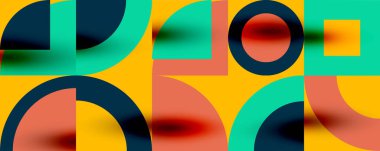 Neo memphis geometrik desenli daireler, kareler. Kapaklar, afişler, el ilanları ve posterler ve diğer şablonlar için pop sanatları soyut arka plan