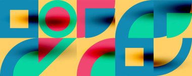 Neo memphis geometrik desenli daireler, kareler. Kapaklar, afişler, el ilanları ve posterler ve diğer şablonlar için pop sanatları soyut arka plan