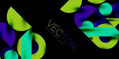 Renkli basit dinamik geometrik şekiller daire çizgileri ve yuvarlak şekiller oluşturur. Mozaik tekno sanat konsepti. Duvar Kağıdı, Sancak, Arkaplan, Kart, Kitap İllüstrasyonu, İniş Sayfası