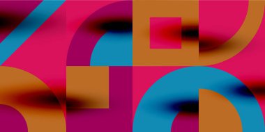 Neo memphis geometrik desenli daireler, kareler. Kapaklar, afişler, el ilanları ve posterler ve diğer şablonlar için pop sanatları soyut arka plan