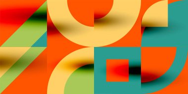 Neo memphis geometrik desenli daireler, kareler. Kapaklar, afişler, el ilanları ve posterler ve diğer şablonlar için pop sanatları soyut arka plan