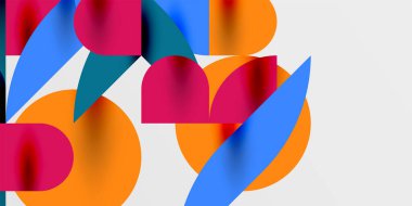 Daireler, yarı daireler, kareler ve yuvarlak şekiller mozaik tekno sanat eserleri. Duvar Kağıdı, Sancak, Arkaplan, Kart, Kitap İllüstrasyonu, İniş Sayfası