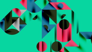 Neo memphis geometrik deseni daireler, kareler ve çizgilerle. Kapaklar, afişler, el ilanları ve posterler ve diğer şablonlar için pop sanatları soyut arka plan