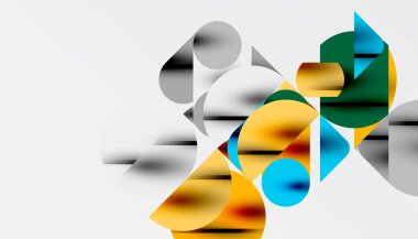 Renkli güzel daireler, yarı daireler, kareler ve yuvarlak üçgenler. Duvar kağıdı, afiş, arkaplan, kart, kitap illüstrasyonu, iniş sayfası için geometrik mozaik mozaik desen soyut arkaplan