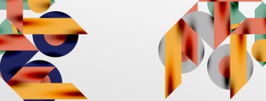 Daireler ve gölgeler. Renkli yuvarlak elementler, üçgenler, yarı daireler ve diğer şekiller. Duvar Kağıdı, Sancak, Arkaplan, Kart, Kitap İllüstrasyonu, İniş Sayfası