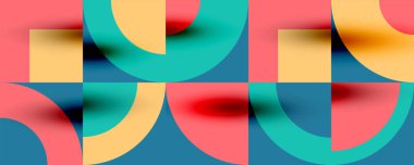 Neo memphis geometrik desenli daireler, kareler. Kapaklar, afişler, el ilanları ve posterler ve diğer şablonlar için pop sanatları soyut arka plan