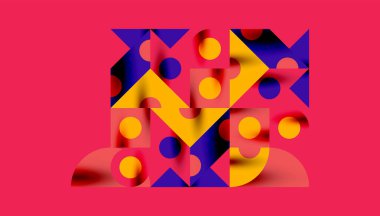 Renkli üçgenler kare geometrik tasarımı daire içine alır. Duvar kağıdı, afiş, arkaplan, kart, kitap illüstrasyonu, iniş sayfası için soyut arkaplan