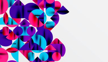 Renkli güzel daireler, yarı daireler, kareler ve yuvarlak üçgenler. Duvar kağıdı, afiş, arkaplan, kart, kitap illüstrasyonu, iniş sayfası için geometrik mozaik mozaik desen soyut arkaplan