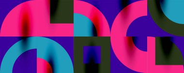 Neo memphis geometrik desenli daireler, kareler. Kapaklar, afişler, el ilanları ve posterler ve diğer şablonlar için pop sanatları soyut arka plan