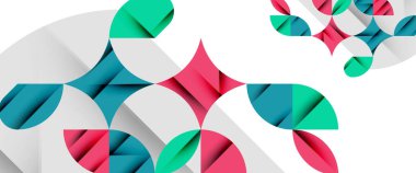 Beyaza asgari geometrik elementler. Yapraklar, yuvarlak üçgenler, yıldızlar.