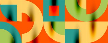 Neo memphis geometrik desenli daireler, kareler. Kapaklar, afişler, el ilanları ve posterler ve diğer şablonlar için pop sanatları soyut arka plan