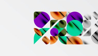 Renkli güzel daireler, yarı daireler, kareler ve yuvarlak üçgenler. Duvar kağıdı, afiş, arkaplan, kart, kitap illüstrasyonu, iniş sayfası için geometrik mozaik mozaik desen soyut arkaplan