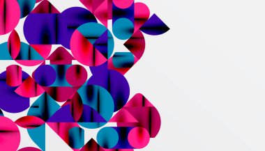 Renkli güzel daireler, yarı daireler, kareler ve yuvarlak üçgenler. Duvar kağıdı, afiş, arkaplan, kart, kitap illüstrasyonu, iniş sayfası için geometrik mozaik mozaik desen soyut arkaplan