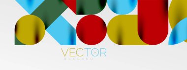 Mozaik geometrik elementler. Renkli daireler, yuvarlak geometrik şekiller ve gölgeli üç boyutlu çizgiler. Duvar kağıdı, pankart, şablon veya iniş için basit biçimler