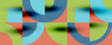 Neo memphis geometrik desenli daireler, kareler. Kapaklar, afişler, el ilanları ve posterler ve diğer şablonlar için pop sanatları soyut arka plan