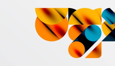 Renkli güzel daireler, yarı daireler, kareler ve yuvarlak üçgenler. Duvar kağıdı, afiş, arkaplan, kart, kitap illüstrasyonu, iniş sayfası için geometrik mozaik mozaik desen soyut arkaplan