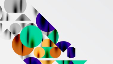 Renkli güzel daireler, yarı daireler, kareler ve yuvarlak üçgenler. Duvar kağıdı, afiş, arkaplan, kart, kitap illüstrasyonu, iniş sayfası için geometrik mozaik mozaik desen soyut arkaplan