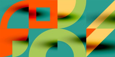 Neo memphis geometrik desenli daireler, kareler. Kapaklar, afişler, el ilanları ve posterler ve diğer şablonlar için pop sanatları soyut arka plan