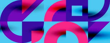 Neo memphis geometrik desenli daireler, kareler. Kapaklar, afişler, el ilanları ve posterler ve diğer şablonlar için pop sanatları soyut arka plan