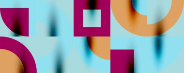 Neo memphis geometrik desenli daireler, kareler. Kapaklar, afişler, el ilanları ve posterler ve diğer şablonlar için pop sanatları soyut arka plan