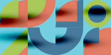 Neo memphis geometrik desenli daireler, kareler. Kapaklar, afişler, el ilanları ve posterler ve diğer şablonlar için pop sanatları soyut arka plan