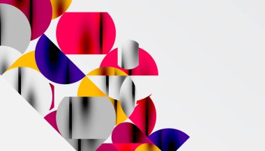 Renkli güzel daireler, yarı daireler, kareler ve yuvarlak üçgenler. Duvar kağıdı, afiş, arkaplan, kart, kitap illüstrasyonu, iniş sayfası için geometrik mozaik mozaik desen soyut arkaplan